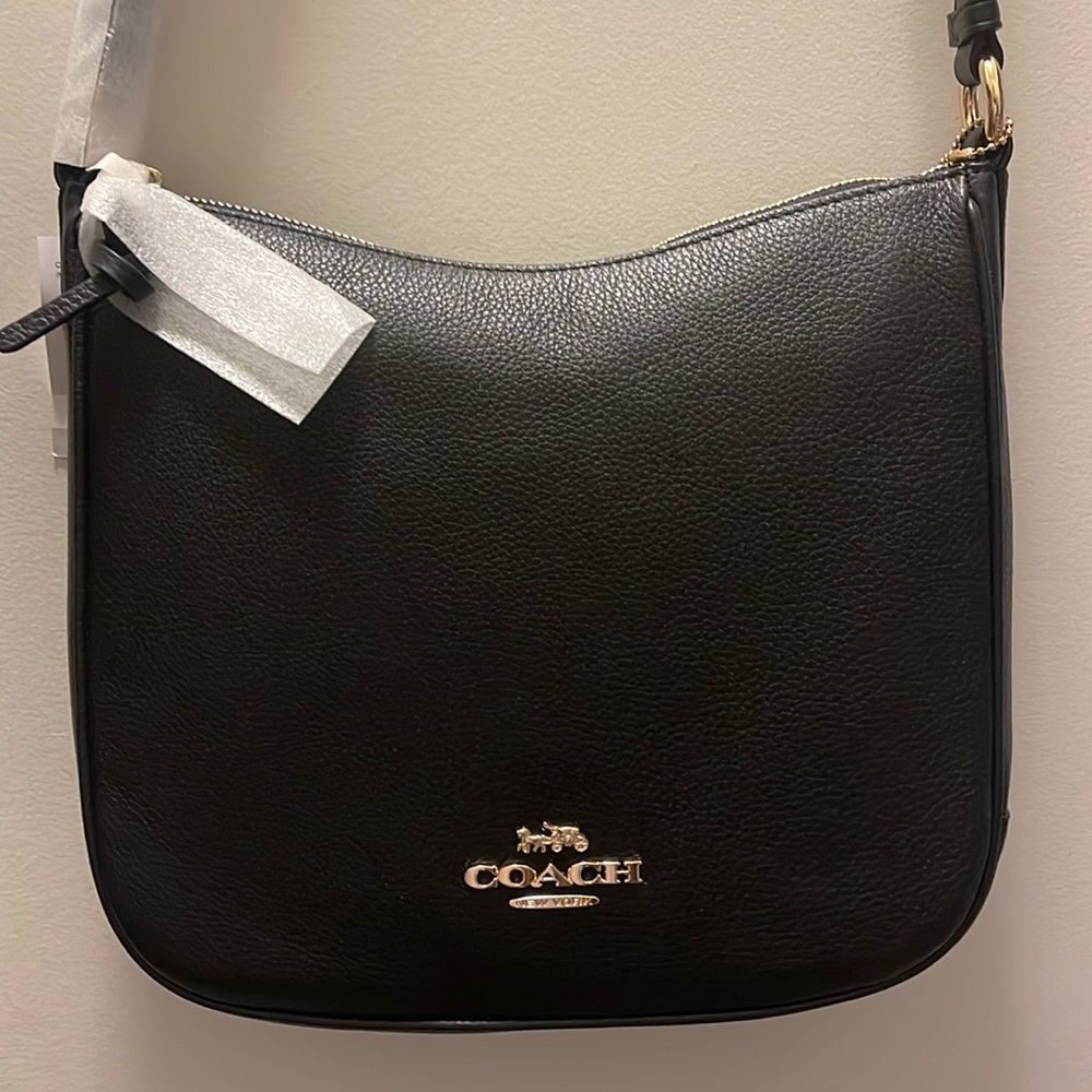 Brand New with Tags, Coach Ellie File Bag - Black pebbled leather with gold.